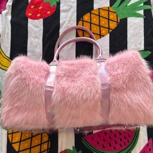 Sugar Thrillz Pink Travel Bag with Furry Texture and Boxy Shape